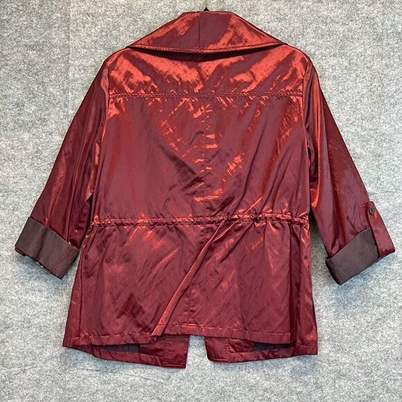 Ruby Rd Jacket Women's Size 12 Cranberry Red Metallic Button Front Drawstring - Picture 8 of 15